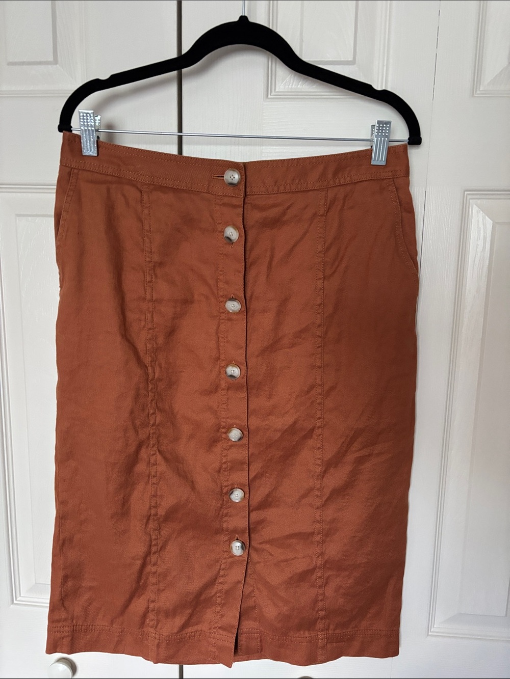 Banana Republic Rust Button-Front Pencil Skirt Linen/Cotton Blend